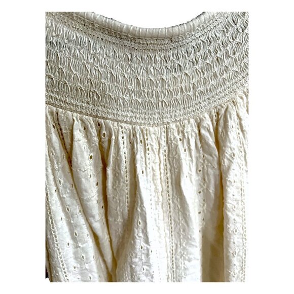Women's Old Navy Ivory Cream Boho Eyelet Smocked Dress Pockets Neutral Size S - Picture 8 of 10